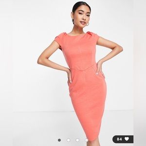 ASOS Closet London puff shoulder pencil dress with bodice detail in red